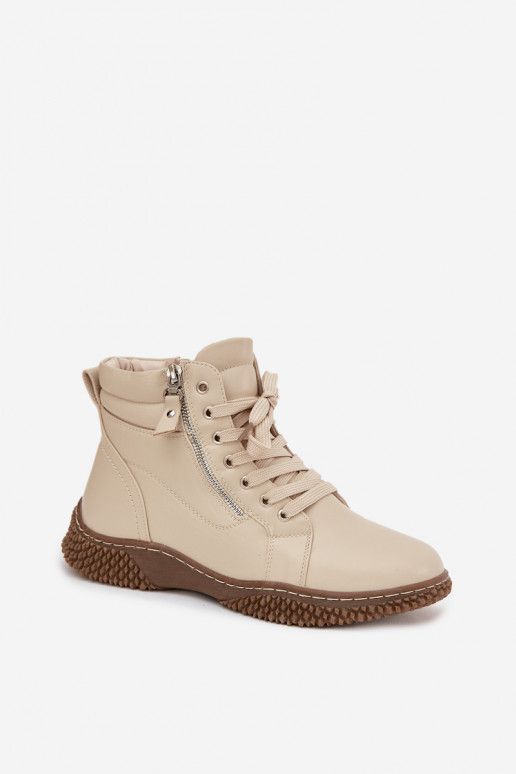 Damen isolierte sandfarbene Stiefeletten mit Kunstfell innen Ulverina