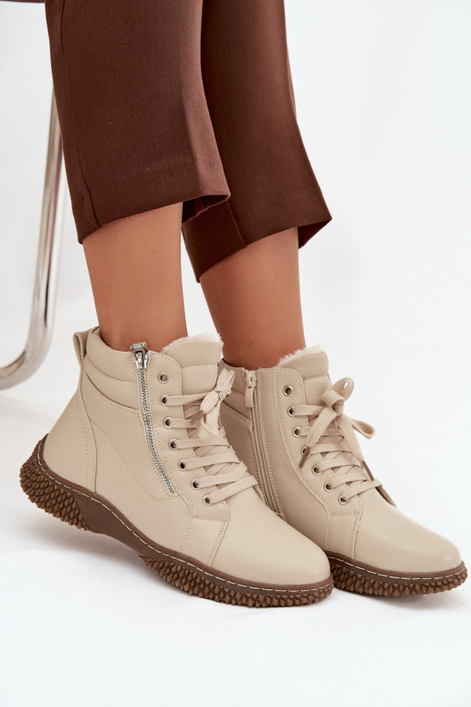 Damen isolierte sandfarbene Stiefeletten mit Kunstfell innen Ulverina
