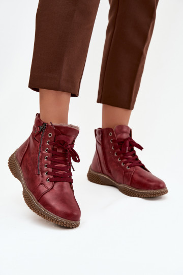 Damen isolierte bordeauxfarbene Stiefeletten mit Kunstfell innen Ulverina