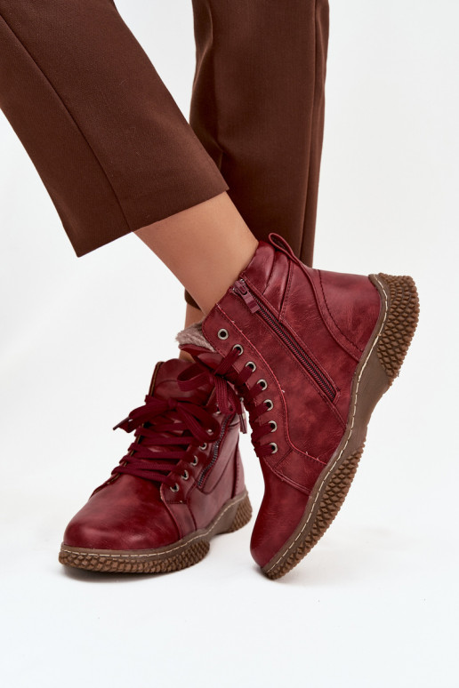 Damen isolierte bordeauxfarbene Stiefeletten mit Kunstfell innen Ulverina