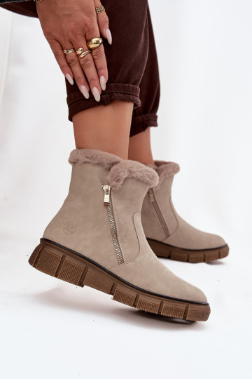 Damen sandfarbene Schneestiefel mit Plateau und Kunstfell Briselle