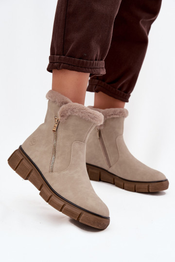 Damen sandfarbene Schneestiefel mit Plateau und Kunstfell Briselle 2