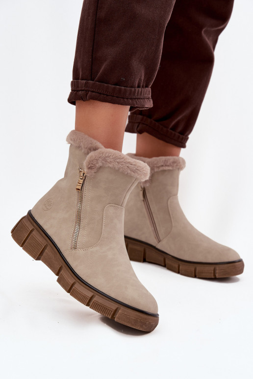 Damen sandfarbene Schneestiefel mit Plateau und Kunstfell Briselle