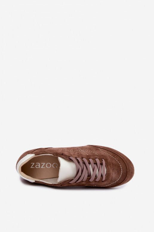 Braune Wildleder-Sneaker mit Nähten Zazoo N1414