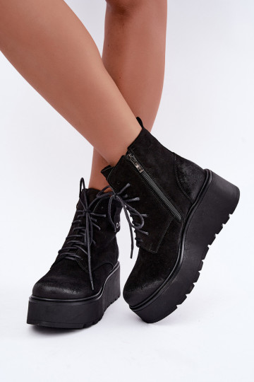 Zazoo 60499 aus INildleder Feminin Stiefel mit einer Plattform I Koturnie sich Zuarm laufen schZuarze Farbe