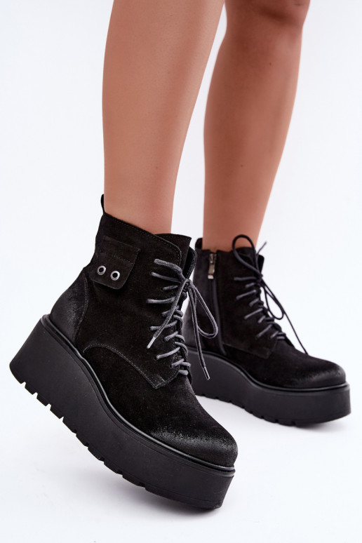 Schwarze Damenstiefeletten mit Plateau Zazoo 60499