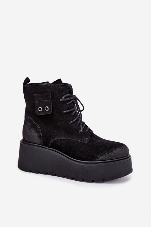 Schwarze Damenstiefeletten mit Plateau Zazoo 60499