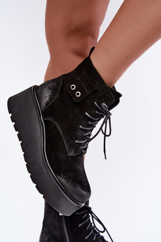 Schwarze Damenstiefeletten mit Plateau Zazoo 60499