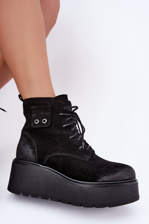 Schwarze Damenstiefeletten mit Plateau Zazoo 60499
