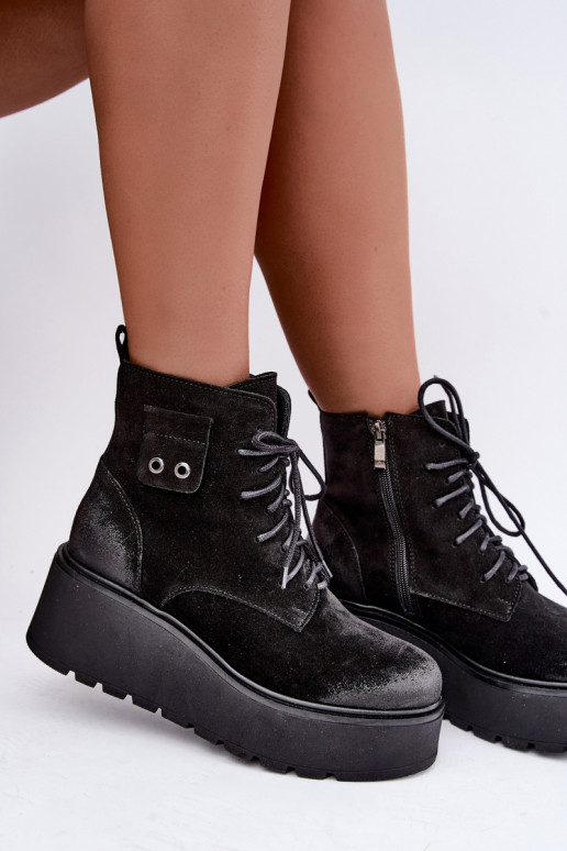 Schwarze Damenstiefeletten mit Plateau Zazoo 60499