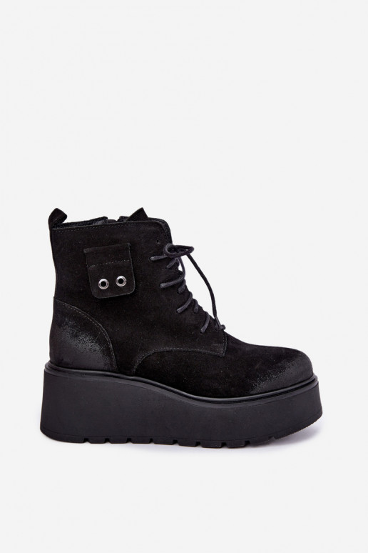 Schwarze Damenstiefeletten mit Plateau Zazoo 60499