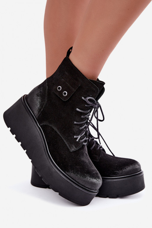 Schwarze Damenstiefeletten mit Plateau Zazoo 60499