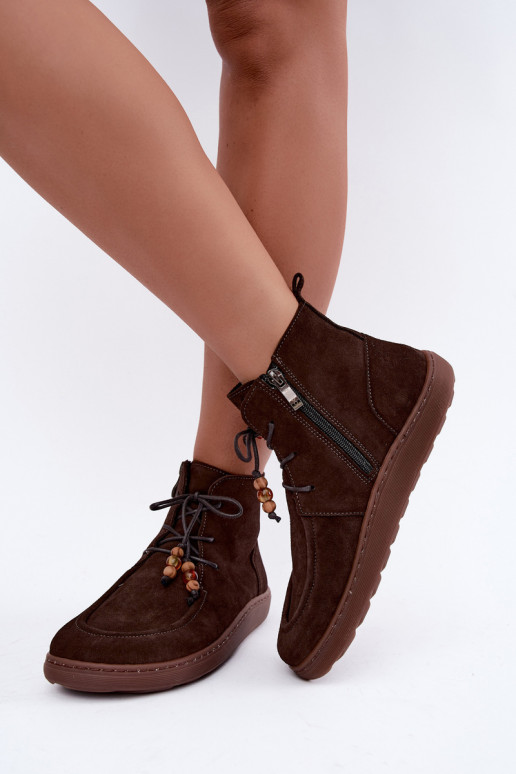 Damenstiefeletten aus natürlichem Wildleder mit Perlen Zazoo 30078