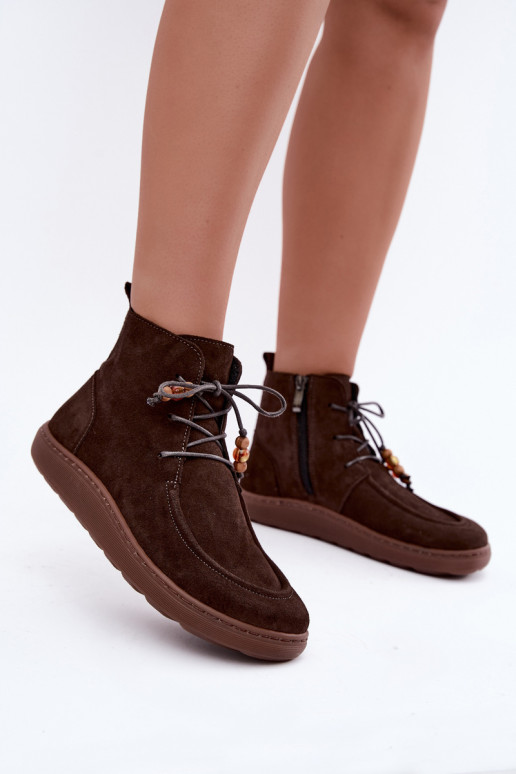 Damenstiefeletten aus natürlichem Wildleder mit Perlen Zazoo 30078
