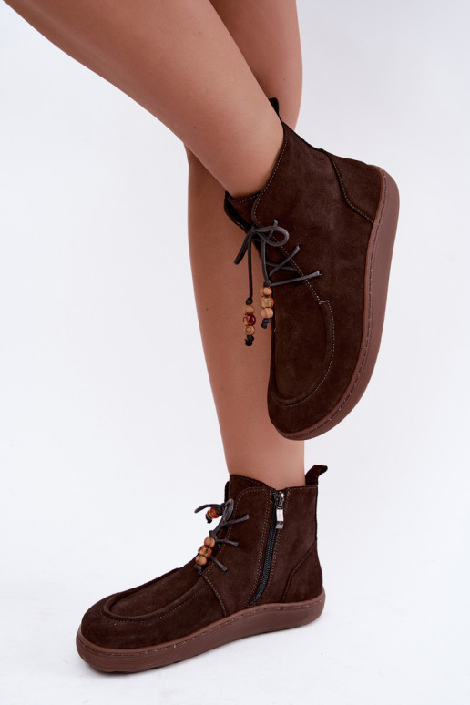 Damenstiefeletten aus natürlichem Wildleder mit Perlen Zazoo 30078