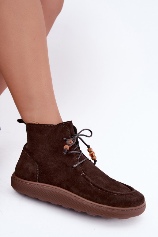 Damenstiefeletten aus natürlichem Wildleder mit Perlen Zazoo 30078