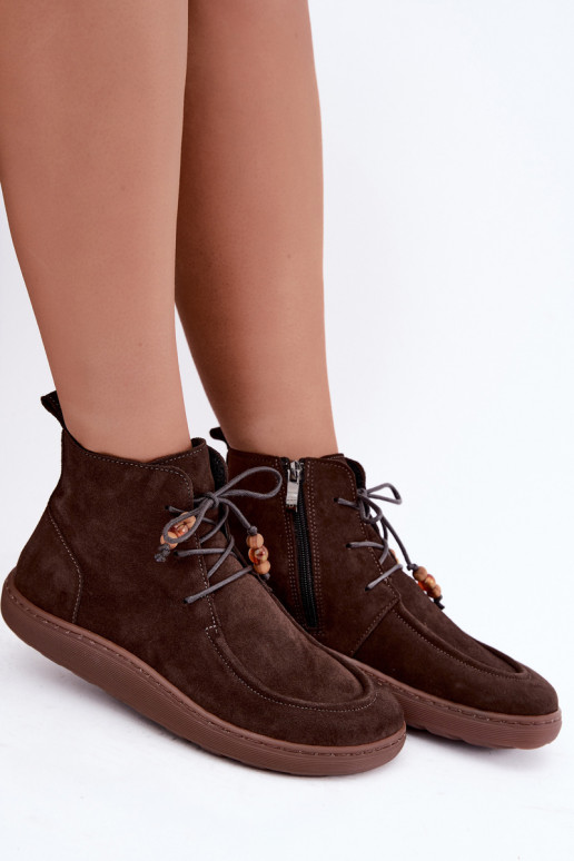 Damenstiefeletten aus natürlichem Wildleder mit Perlen Zazoo 30078