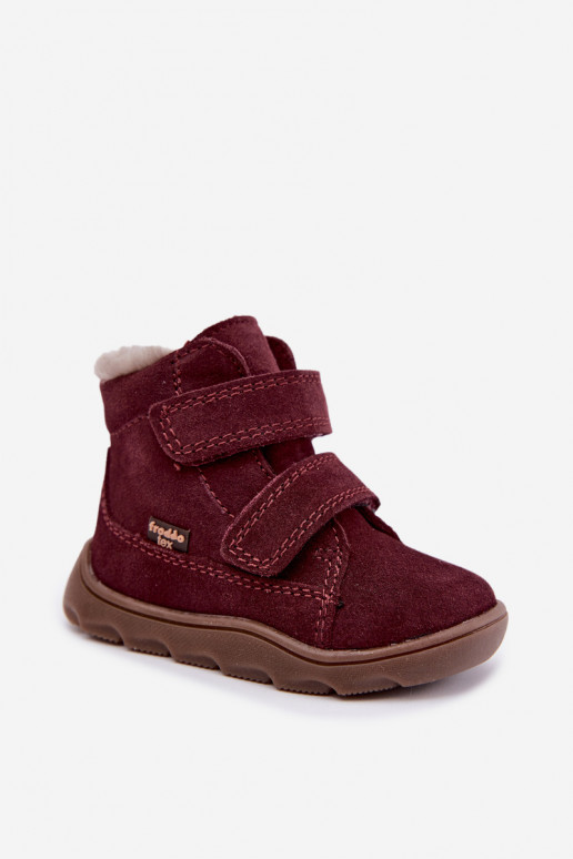 Wildleder Kinder Schneestiefel Barefoot Froddo G2110151-4 bordeauxrot