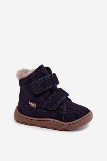 Wildleder Kinder Schneestiefel Barefoot Froddo G2110151 dunkelblau