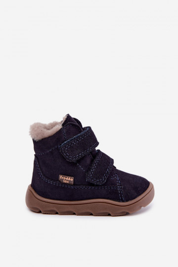 Wildleder Kinder Schneestiefel Barefoot Froddo G2110151 dunkelblau 2