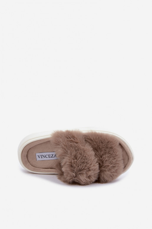 Damen Hausschuhe mit Fell auf dickerer Sohle Vinceza 105105 sandfarben