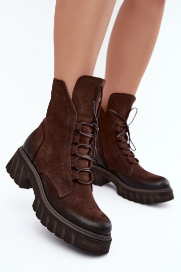 Leder Damen Arbeits Stiefeletten Zazoo 1850 schokoladenfarben