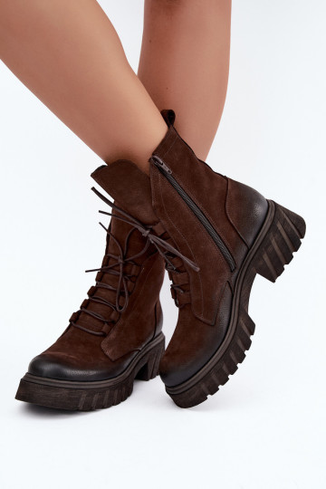 Leder Damen Arbeits Stiefeletten Zazoo 1850 schokoladenfarben 2