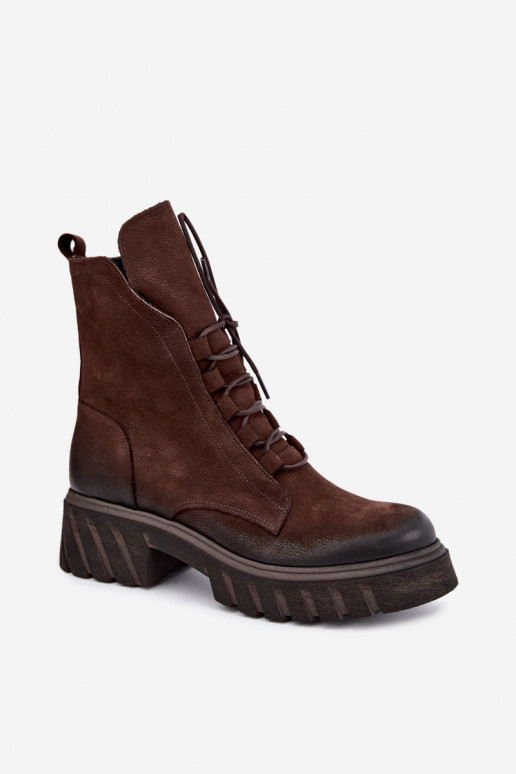 Leder Damen Arbeits Stiefeletten Zazoo 1850 schokoladenfarben