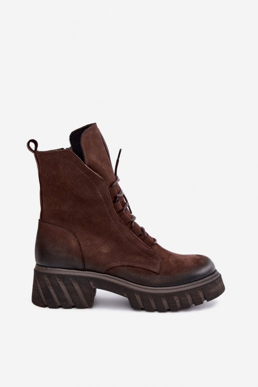Leder Damen Arbeits Stiefeletten Zazoo 1850 schokoladenfarben