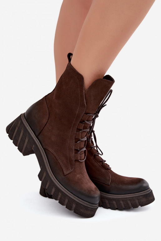 Leder Damen Arbeits Stiefeletten Zazoo 1850 schokoladenfarben