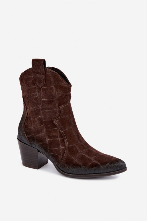 Wildleder Cowboy-Stiefel mit Prägung Zazoo 1988 schokoladenfarben
