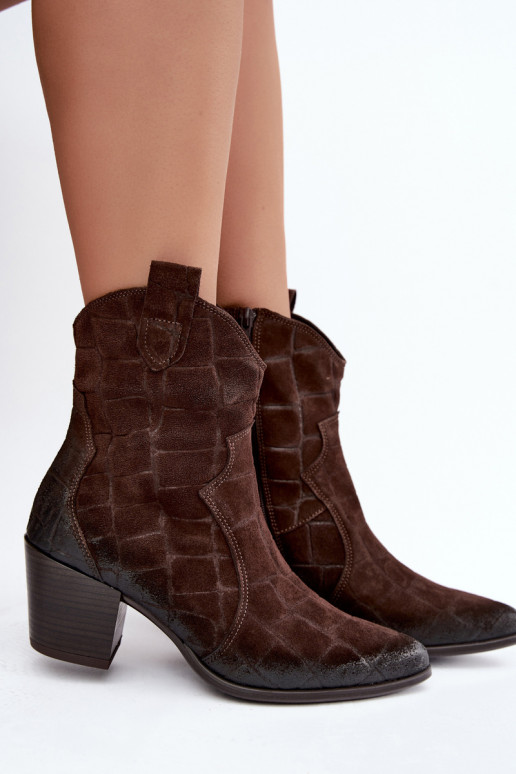 Wildleder Cowboy-Stiefel mit Prägung Zazoo 1988 schokoladenfarben