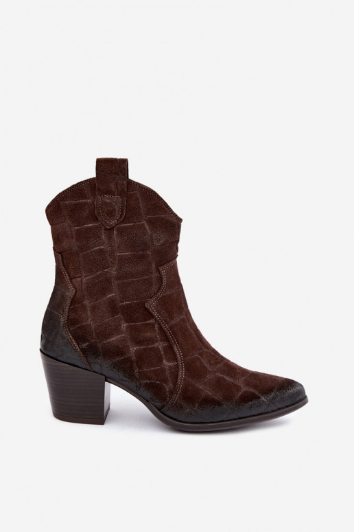 Wildleder Cowboy-Stiefel mit Prägung Zazoo 1988 schokoladenfarben