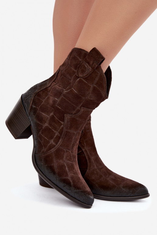 Wildleder Cowboy-Stiefel mit Prägung Zazoo 1988 schokoladenfarben