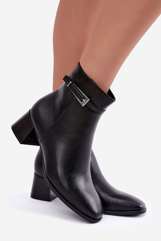 Leder isolierte Damen Stiefeletten mit Schnallen Sergio Leone BT-34 schwarz