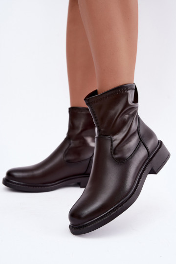 Leder isolierte Stiefeletten mit breiten Absätzen Sergio Leone BT-62 schokoladenfarben