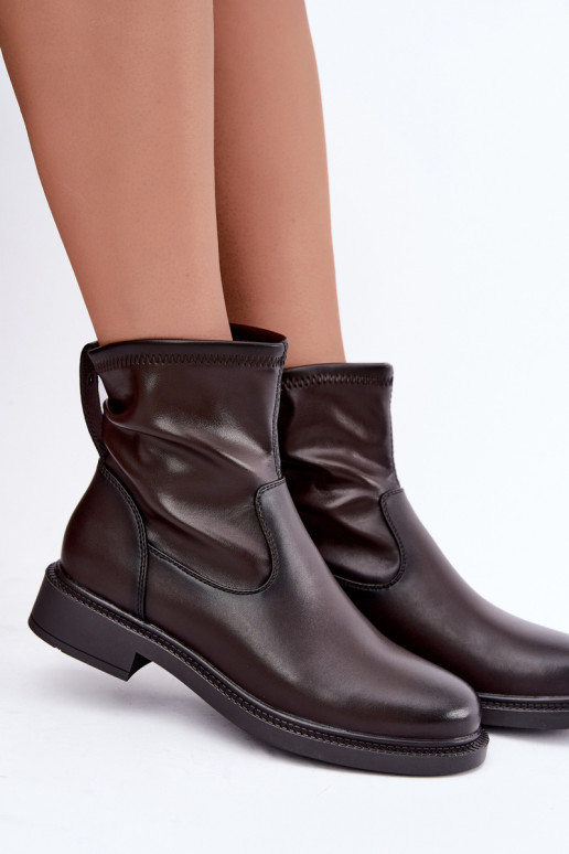Leder isolierte Stiefeletten mit breiten Absätzen Sergio Leone BT-62 schokoladenfarben