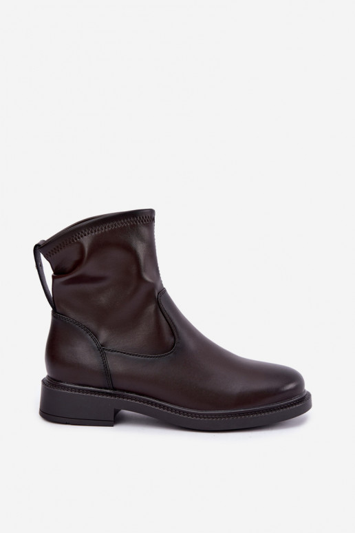 Leder isolierte Stiefeletten mit breiten Absätzen Sergio Leone BT-62 schokoladenfarben