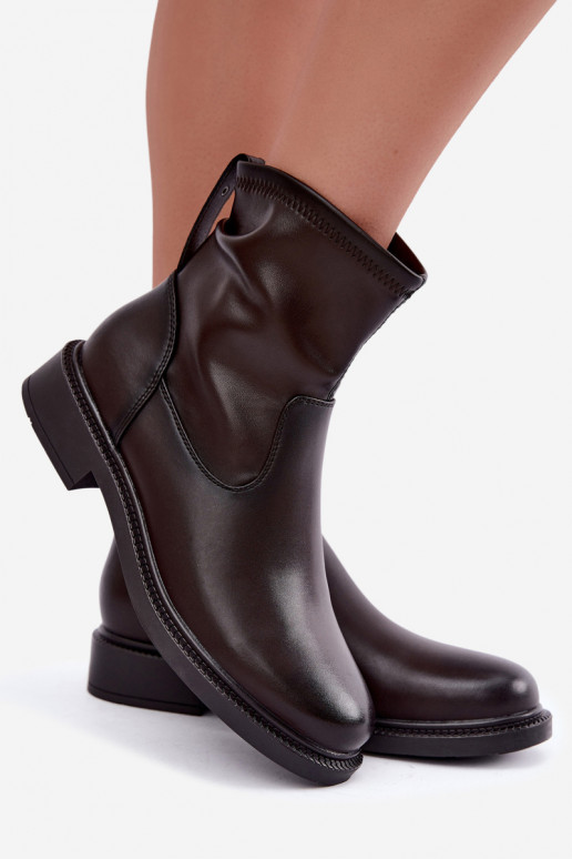 Leder isolierte Stiefeletten mit breiten Absätzen Sergio Leone BT-62 schokoladenfarben