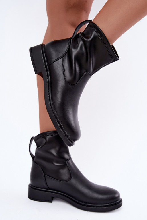 Wärmende Stiefeletten aus Kunstleder mit breiten Absätzen Sergio Leone BT-62 schwarz