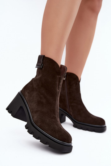 Wärmende Schuhe aus Kunstveloursleder mit Absätzen T.Sokolski SH Z26-428 schokoladenbraun