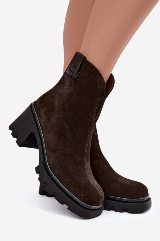 Wärmende Schuhe aus Kunstveloursleder mit Absätzen T.Sokolski SH Z26-428 schokoladenbraun