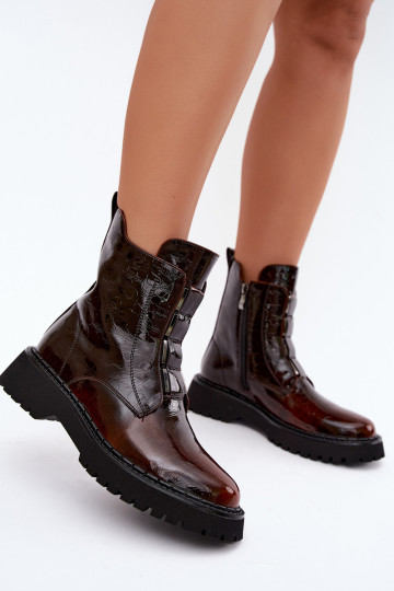 Isolierte Damenstiefeletten mit Lackeffekt T.Sokolski Z26-501 braun 2