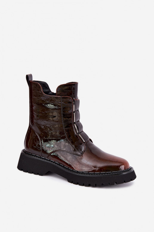 Isolierte Damenstiefeletten mit Lackeffekt T.Sokolski Z26-501 braun