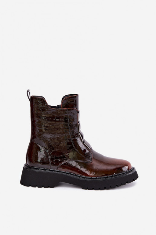 Isolierte Damenstiefeletten mit Lackeffekt T.Sokolski Z26-501 braun
