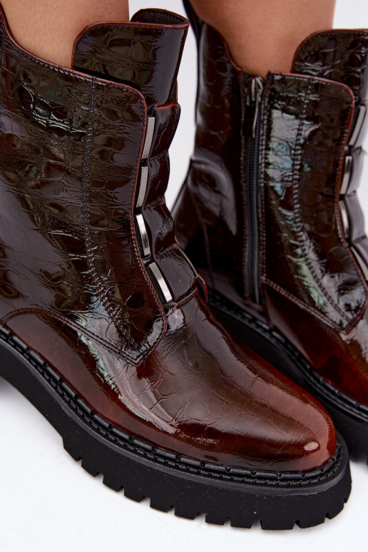 Isolierte Damenstiefeletten mit Lackeffekt T.Sokolski Z26-501 braun