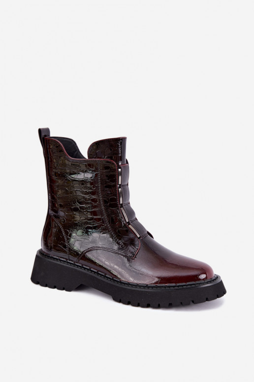 Isolierte Damenstiefeletten mit Lackeffekt T.Sokolski Z26-501 burgunder