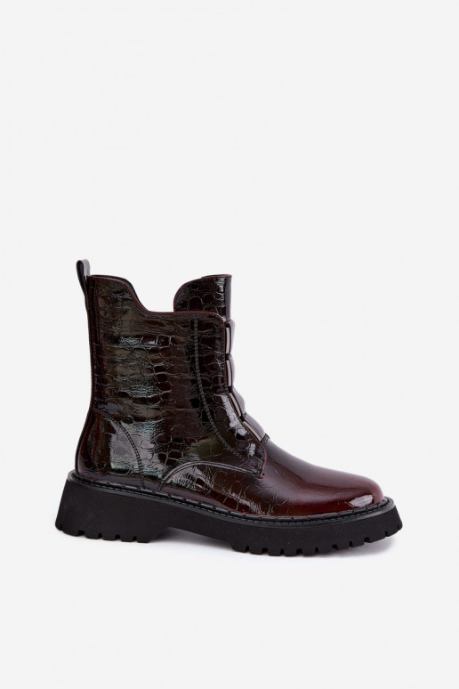 Isolierte Damenstiefeletten mit Lackeffekt T.Sokolski Z26-501 burgunder
