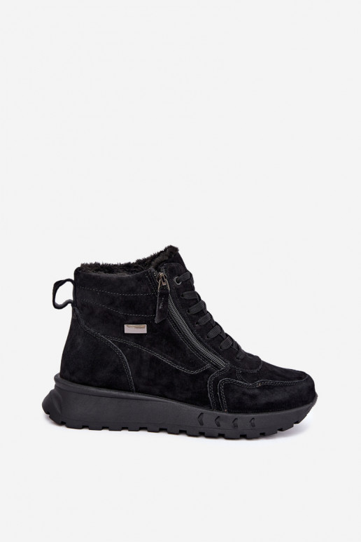 Isolierte Damenstiefeletten aus Kunstveloursleder schwarz Alirella