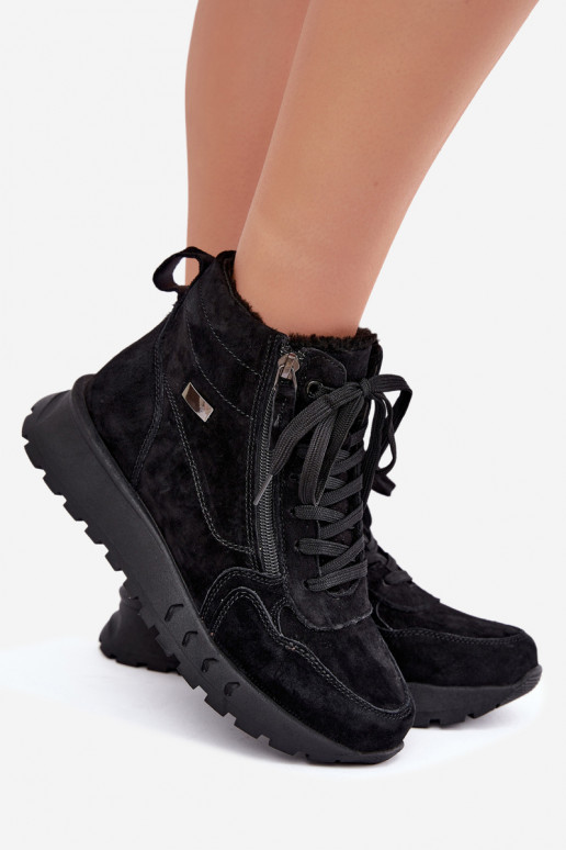 Isolierte Damenstiefeletten aus Kunstveloursleder schwarz Alirella